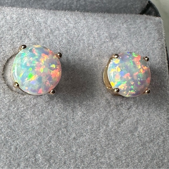 14k Solid Gold Opal Cabochon Post Earrings - Picture 4 of 16